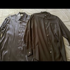 Beautiful TWO Armani Collezioni Dress Shirts Silk Black Blue Medium M ITALY $